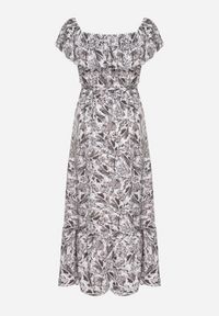 Born2be - Ciemnoszara Sukienka Hiszpanka z Bawełną w Kwiaty Mreova. Okazja: na co dzień. Typ kołnierza: dekolt hiszpanka. Kolor: szary. Materiał: bawełna. Wzór: kwiaty. Styl: elegancki, casual, klasyczny #4