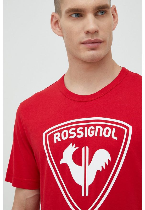 Rossignol t-shirt bawełniany kolor czerwony z nadrukiem. Okazja: na co dzień. Kolor: czerwony. Materiał: bawełna. Wzór: nadruk. Styl: casual