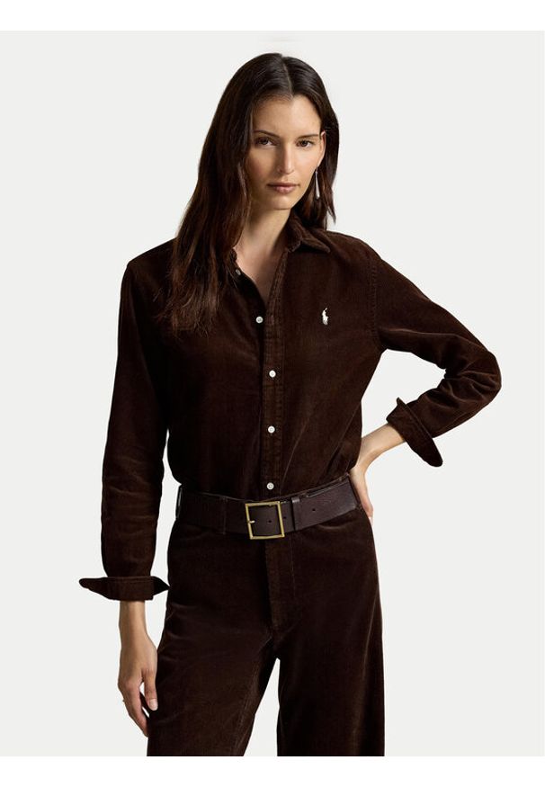 Polo Ralph Lauren Koszula 211A93203009 Brązowy ciemny Regular Fit. Typ kołnierza: polo. Kolor: brązowy. Materiał: bawełna