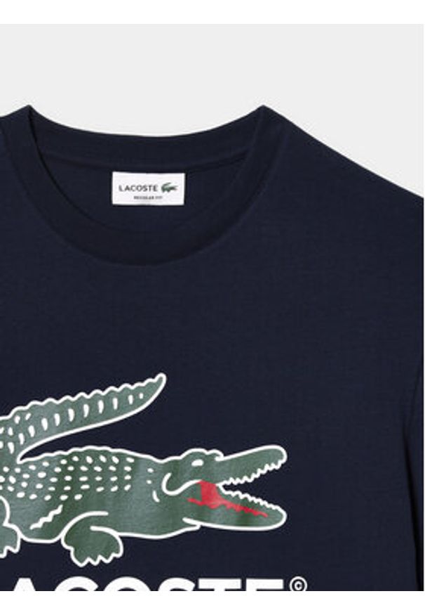 Lacoste T-Shirt TH1285 Granatowy Regular Fit. Kolor: niebieski. Materiał: bawełna