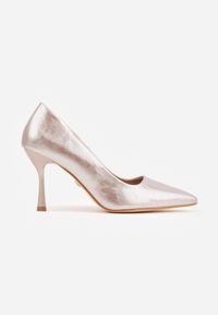 Renee - Złote Szpilki VICES ze Skórzaną Wkładką i Metalicznym Obcasem Nesslisa. Kolor: złoty. Materiał: skóra. Obcas: na obcasie. Styl: elegancki, wizytowy. Wysokość obcasa: średni #8
