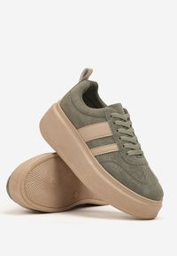 Renee - Zielone Sneakersy Klasyczne Tenisówki na Grubej Podeszwie z Koturnem Adessia. Nosek buta: okrągły. Zapięcie: sznurówki. Kolor: zielony. Materiał: materiał. Obcas: na koturnie. Wysokość obcasa: niski #3