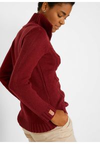 bonprix - Sweter ze stójką we wzór w warkocze. Typ kołnierza: kołnierzyk stójkowy. Kolor: czerwony. Materiał: skóra #2