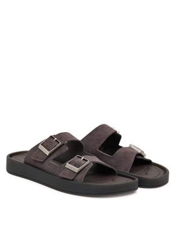 Calvin Klein Klapki Ergon Double Bar Sandal Su HM0HM02094 Brązowy. Kolor: brązowy. Materiał: skóra, zamsz