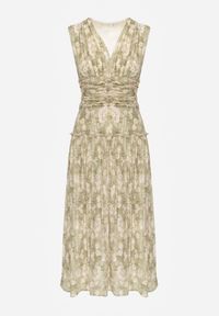 Renee - Zielona Sukienka na Grubych Ramiączkach z Dekoltem w Serek i Gumką w Talii Iletta. Okazja: na co dzień. Typ kołnierza: dekolt w serek. Kolor: zielony. Długość rękawa: na ramiączkach. Typ sukienki: proste. Styl: casual #4