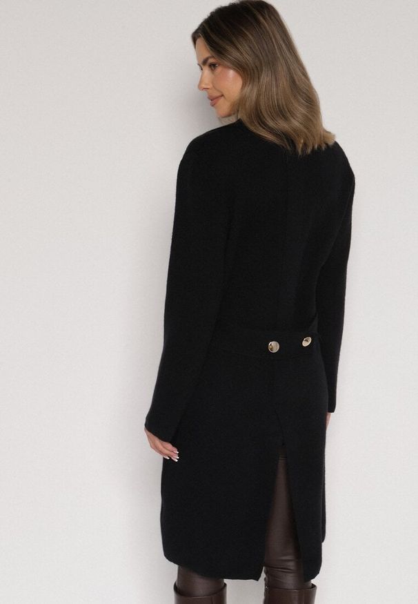 Born2be - Czarny Elegancki Długi Płaszcz Dwurzędowy Oritusa. Okazja: na co dzień, na spacer. Kolor: czarny. Materiał: jeans. Długość: długie. Styl: elegancki