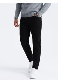 Ombre Clothing - Męskie spodnie chino o dopasowanym kroju - czarne V1 - Rozmiar: XL. Okazja: na co dzień. Kolor: czarny. Materiał: tkanina, materiał, bawełna, elastan. Styl: casual #1