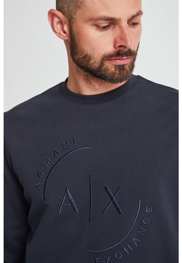 Armani Exchange - BLUZA ARMANI EXCHANGE. Materiał: bawełna. Długość rękawa: długi rękaw. Długość: długie. Wzór: haft