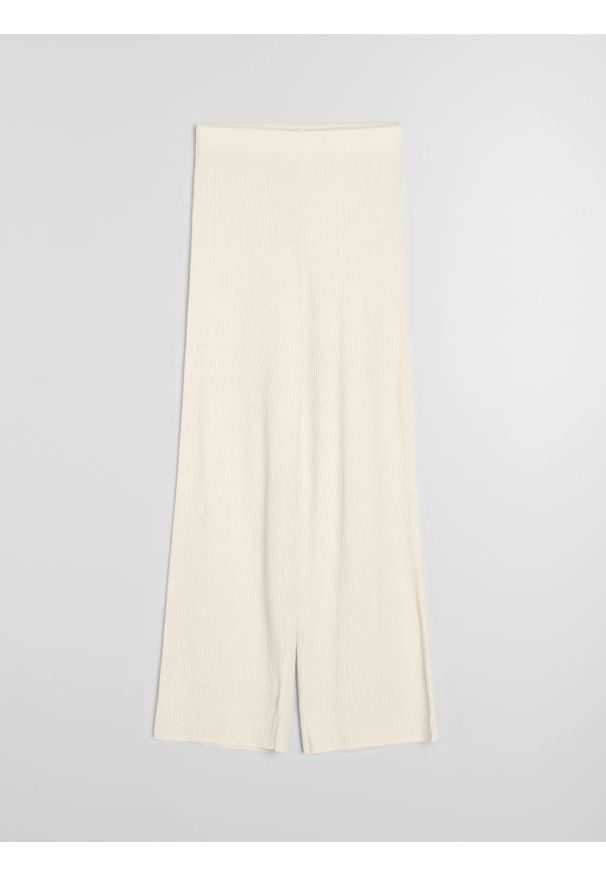 Sinsay - Prążkowane spodnie wide leg - żółty. Kolor: żółty