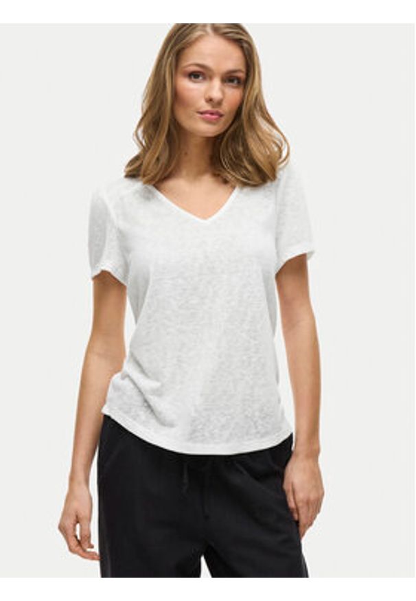 Vila T-Shirt Amer 14093441 Biały Regular Fit. Kolor: biały. Materiał: syntetyk, wiskoza