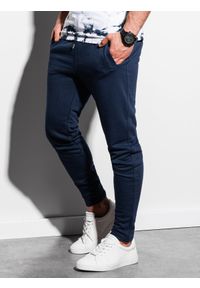 Ombre Clothing - Spodnie męskie dresowe - granatowe P1004 - XXL. Kolor: niebieski. Materiał: dresówka. Styl: klasyczny #3
