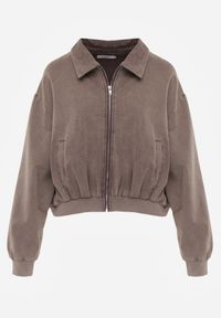 Renee - Beżowa Bluza Bomberka z Bawełny Oversize Ozdobiona Kołnierzem Vimelles. Okazja: na co dzień. Kolor: brązowy. Materiał: bawełna. Wzór: aplikacja. Styl: casual, elegancki #3