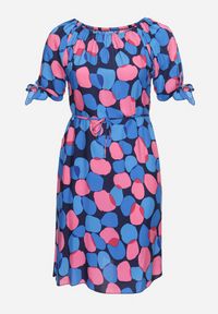 Born2be - Niebieska Trapezowa Sukienka Bawełniana z Elastycznym Dekoltem i Sznurkiem w Talii Eeraphina. Kolor: niebieski. Materiał: bawełna. Typ sukienki: trapezowe. Styl: wizytowy, rockowy, elegancki #7