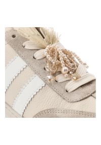 CheBello - Sneakersy damskie Chebello, sportowy fason platformowa podeszwa sznurowanie stabilna konstrukcja miękka wyściółka, beżowe, 4805_-157-431-PSK-S251. Okazja: na co dzień. Zapięcie: sznurówki. Kolor: beżowy. Materiał: skóra, tiul, jeans. Szerokość cholewki: normalna. Wzór: aplikacja. Obcas: na platformie. Styl: sportowy #2