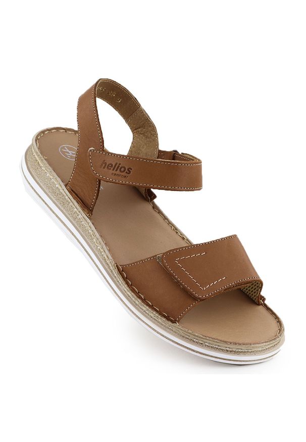 Skórzane sandały damskie na rzepy brązowe Helios 155. Zapięcie: rzepy. Kolor: brązowy. Materiał: skóra