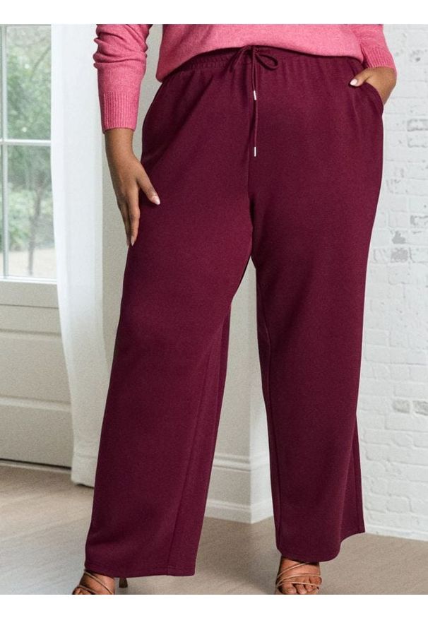 Sinsay - Spodnie wide leg - bordowy. Kolor: czerwony