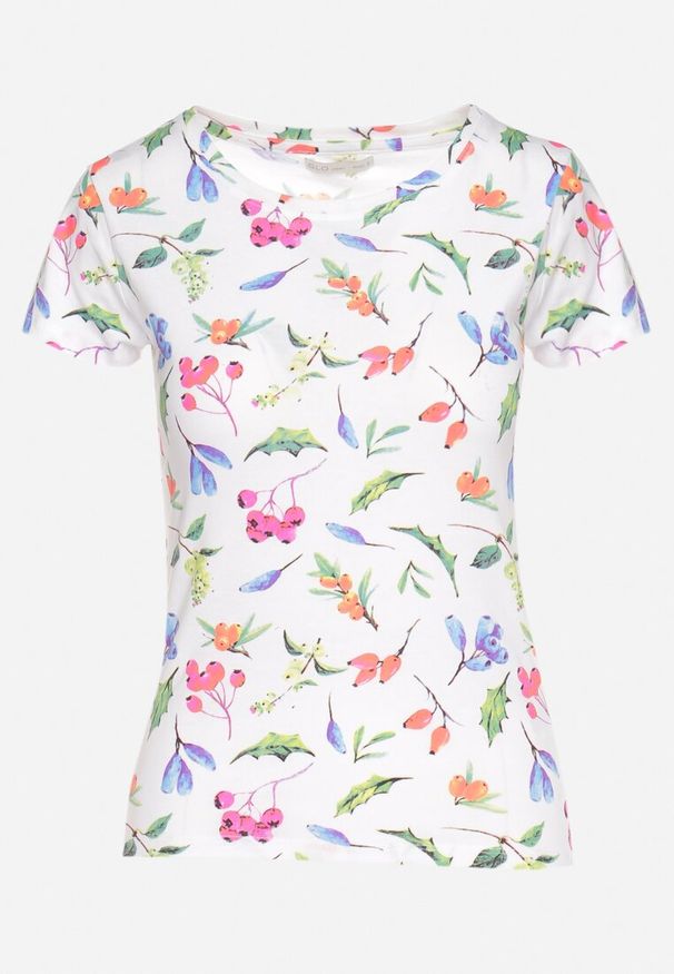 Born2be - Pomarańczowy Bawełniany T-shirt z Ozdobnym Nadrukiem Zaromira. Okazja: na co dzień. Kolor: biały. Materiał: bawełna. Wzór: nadruk. Styl: klasyczny, elegancki, casual