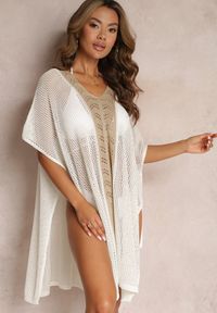 Renee - Biało-Beżowa Narzutka w Stylu Boho z Ażurowej Tkaniny Zulina. Kolor: biały. Materiał: tkanina. Wzór: ażurowy. Sezon: lato. Styl: boho #3