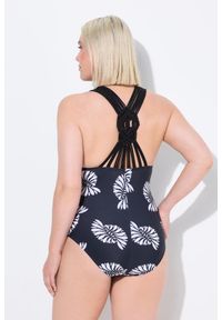 ULLA POPKEN - Damski Strój kąpielowy makramowa wstawka miękkie miseczki z recyklingu. Kolekcja: plus size. Kolor: czarny. Materiał: elastan, poliamid, materiał
