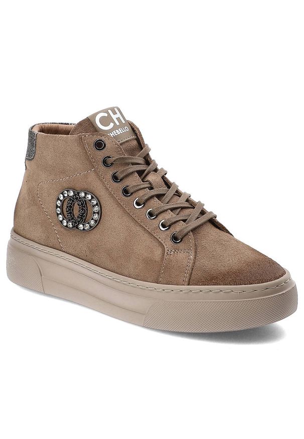 Brązowe Sneakersy CheBello Stylowe Skórzane Buty Damskie. Kolor: brązowy. Materiał: skóra. Szerokość cholewki: normalna. Styl: elegancki