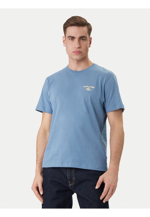 Guess Jeans T-Shirt M6GIB7 K8HM0 Niebieski Regular Fit. Kolor: niebieski. Materiał: bawełna