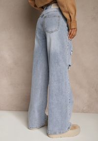 Renee - Niebieskie Jeansy High Waist Wide Leg z Ozdobnymi Przetarciami i Dziurami Elintyse. Stan: podwyższony. Kolor: niebieski. Styl: klasyczny #3