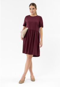 Volcano - Luźna sukienka z lyocellu G-AWITA. Okazja: na co dzień. Materiał: skóra, materiał. Długość rękawa: krótki rękaw. Wzór: gładki. Typ sukienki: proste. Styl: casual, elegancki #1