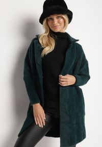 Born2be - Ciemnozielony Płaszcz z Bawełną Oversize Klepheia. Okazja: na co dzień. Kolor: zielony. Materiał: bawełna. Wzór: jednolity. Styl: casual #5