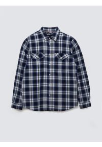 Big-Star - Koszula męska bawełniana w kratę niebieska Koliserson 401. Typ kołnierza: kołnierzyk klasyczny. Kolor: niebieski. Materiał: bawełna. Wzór: jodełka. Styl: elegancki, klasyczny #1