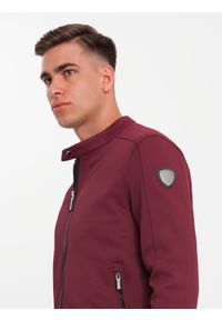 Ombre Clothing - Męska kurtka o kroju biker ze strukturalnego materiału – bordowa V2 - Rozmiar: XXL. Okazja: na co dzień. Typ kołnierza: kołnierzyk stójkowy. Kolor: czerwony. Materiał: materiał. Styl: casual, elegancki #7