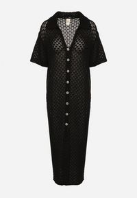 Born2be - Czarna Siateczkowa Sukienka Koszulowa z Bawełną Folaris. Okazja: na co dzień. Kolor: czarny. Materiał: bawełna. Sezon: lato. Typ sukienki: koszulowe. Styl: casual, elegancki #4