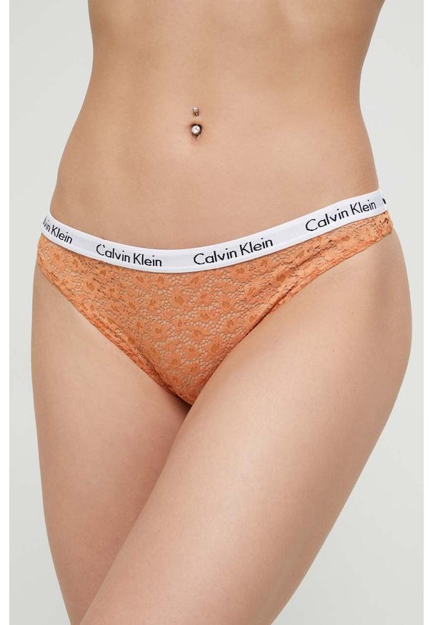 Calvin Klein Underwear brazyliany kolor brązowy z koronki. Kolor: brązowy. Materiał: koronka. Wzór: koronka