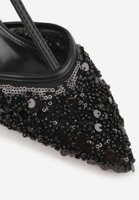 Renee - Czarne Eleganckie Szpilki na Szpilce z Siateczkowym Noskiem z Koralikami Riosira. Zapięcie: pasek. Kolor: czarny. Obcas: na szpilce. Styl: elegancki #8