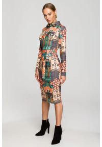 Sukienki.shop - Ołówkowa sukienka z odważnym nadrukiem koszulowa góra. Okazja: na randkę, do pracy. Wzór: nadruk. Typ sukienki: ołówkowe, koszulowe. Styl: wizytowy #1