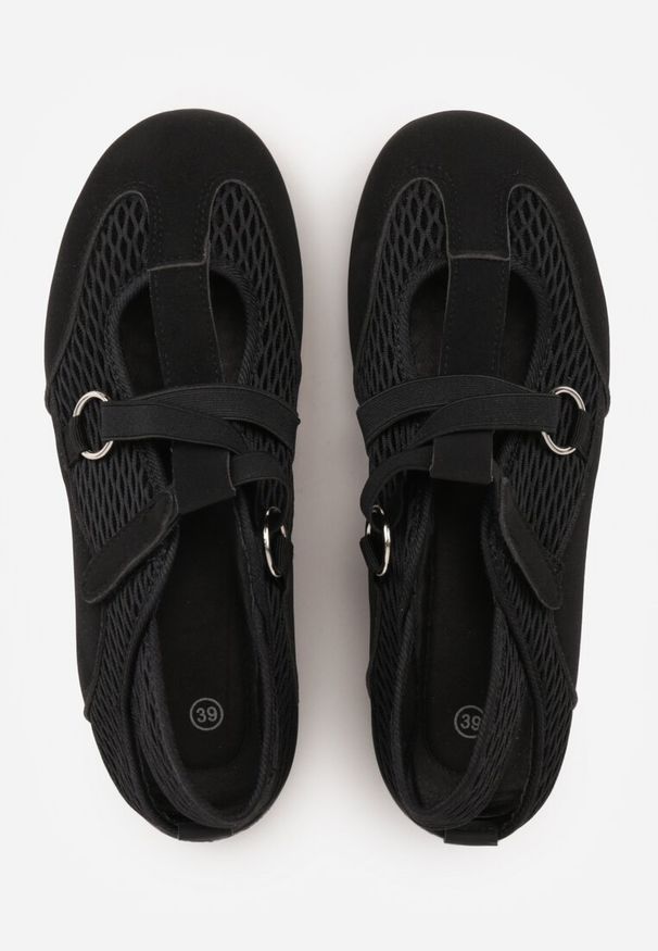 Renee - Czarne Sneakeriny z Siateczki z Zapięciem na Rzep Vianate. Okazja: na co dzień. Zapięcie: rzepy. Kolor: czarny. Materiał: skóra, koronka