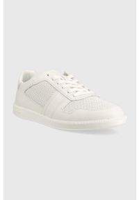 Calvin Klein sneakersy skórzane kolor biały. Nosek buta: okrągły. Zapięcie: sznurówki. Kolor: biały. Materiał: skóra #4