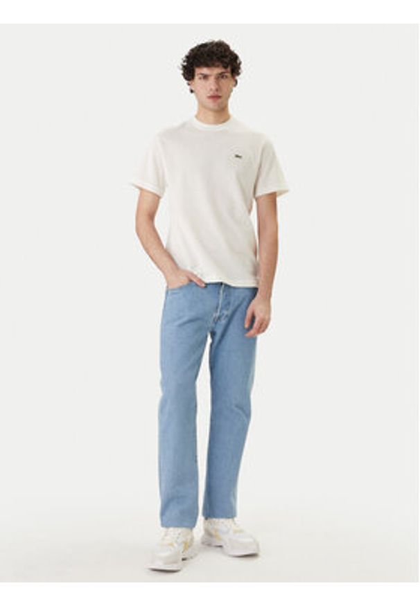 Lacoste T-Shirt TH0629 Biały Regular Fit. Kolor: biały. Materiał: len