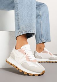 Renee - Szaro-Białe Sneakersy Ozdobione Geometrycznym Motywem Aluthia. Okazja: na co dzień. Kolor: szary. Materiał: jeans. Wzór: geometria, aplikacja #1