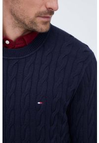 TOMMY HILFIGER - Tommy Hilfiger sweter bawełniany kolor granatowy lekki. Kolor: niebieski. Materiał: bawełna. Długość rękawa: długi rękaw. Długość: długie. Wzór: ze splotem #2