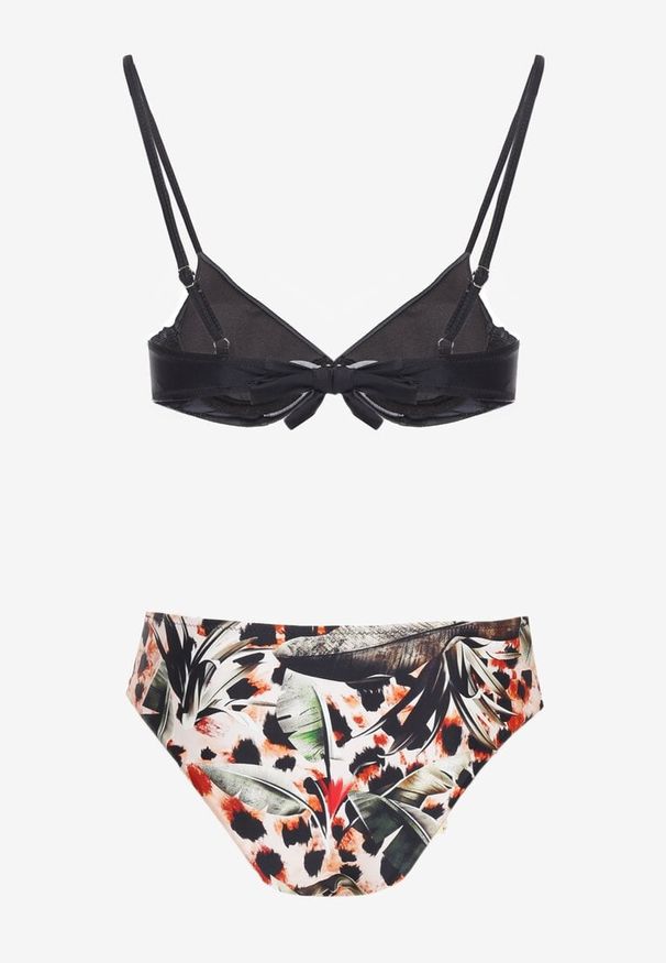 Born2be - Czarne Bikini Strój Kąpielowy Dwuczęściowy z Ozdobnymi Figami Piavera. Kolor: czarny. Wzór: aplikacja