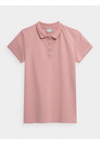 4f - Koszulka polo regular damska. Typ kołnierza: polo. Kolor: różowy. Materiał: materiał, bawełna