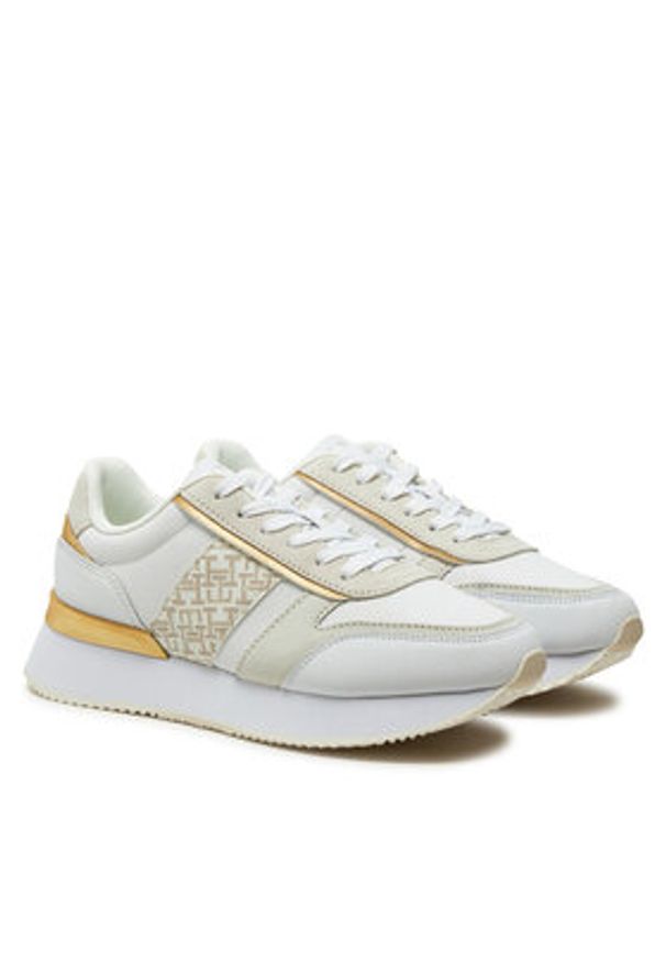 TOMMY HILFIGER - Tommy Hilfiger Sneakersy Lux Monogram Runner FW0FW08387 Biały. Kolor: biały. Materiał: skóra