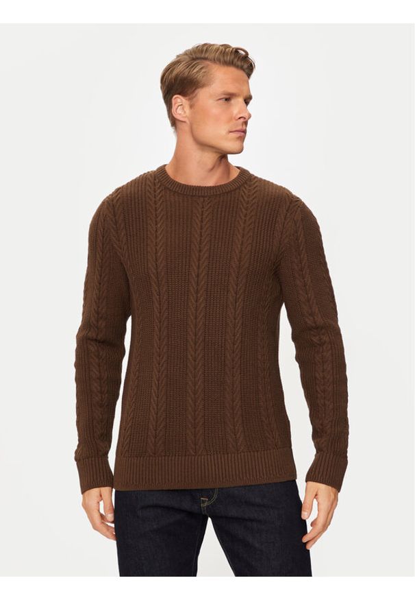 Jack & Jones - Jack&Jones Sweter 12261436 Brązowy Regular Fit. Kolor: brązowy. Materiał: bawełna