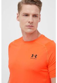 Under Armour t-shirt treningowy kolor pomarańczowy gładki 1361683-001. Kolor: pomarańczowy. Materiał: skóra, materiał. Wzór: gładki #3