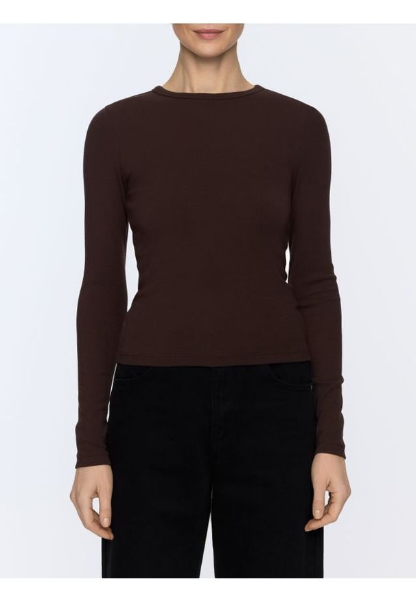 Reserved - Longsleeve z modalem - ciemnobrązowy. Kolor: brązowy. Materiał: dzianina, bawełna. Długość rękawa: długi rękaw