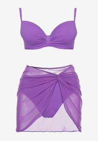 Renee - Fioletowe Bikini Majtki Typu Figi Marszczony Biustonosz i Pareo Natovena. Kolor: fioletowy