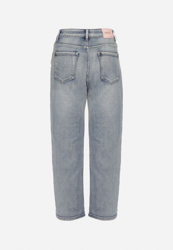 Born2be - Niebieskie Jeansy o Kroju Mom Fit z Wysokim Stanem Borselia. Okazja: na co dzień. Stan: podwyższony. Kolor: niebieski. Styl: elegancki, casual