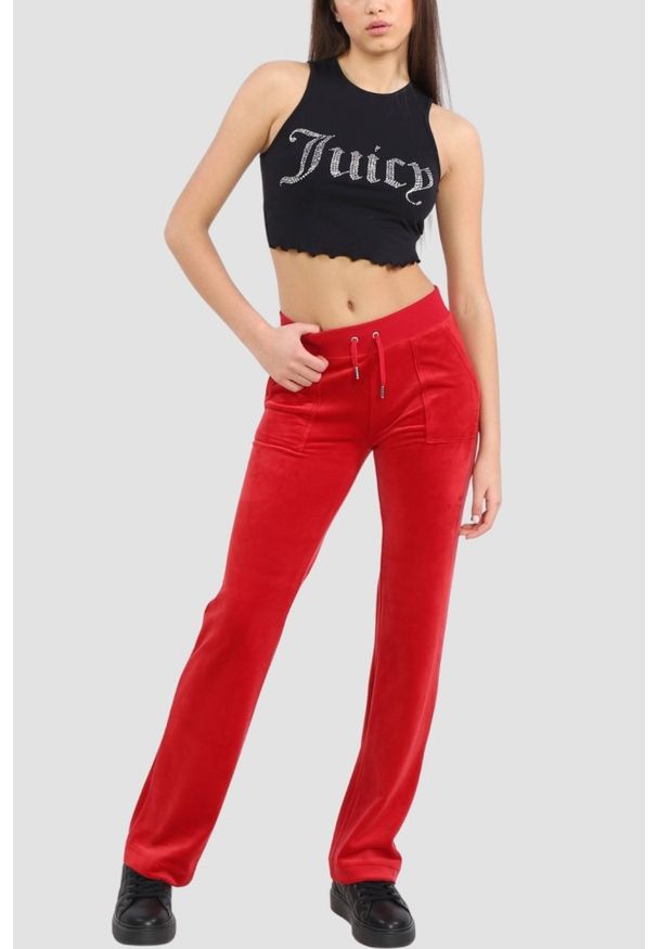 Juicy Couture - JUICY COUTURE Czerwone damskie spodnie welurowe Del Ray Pocket Pant, Rozmiar M. Kolor: czerwony. Materiał: welur