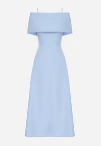 Born2be - Niebieska Sukienka o Rozkloszowanym Kroju na Ramiączkach z Wywijanym Dekoltem Jenathia. Okazja: na wesele, na ślub cywilny, na studniówkę, na imprezę. Kolor: niebieski. Długość rękawa: na ramiączkach #4