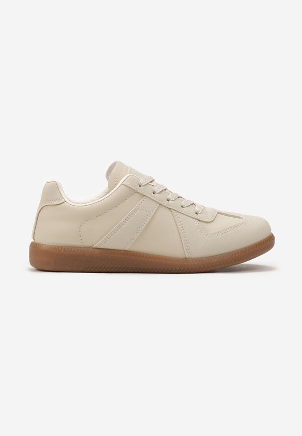 Renee - Beżowe Sznurowane Sneakersy z Imitacji Skóry na Płaskiej Podeszwie Glezoma. Kolor: beżowy. Materiał: skóra. Obcas: na płaskiej podeszwie